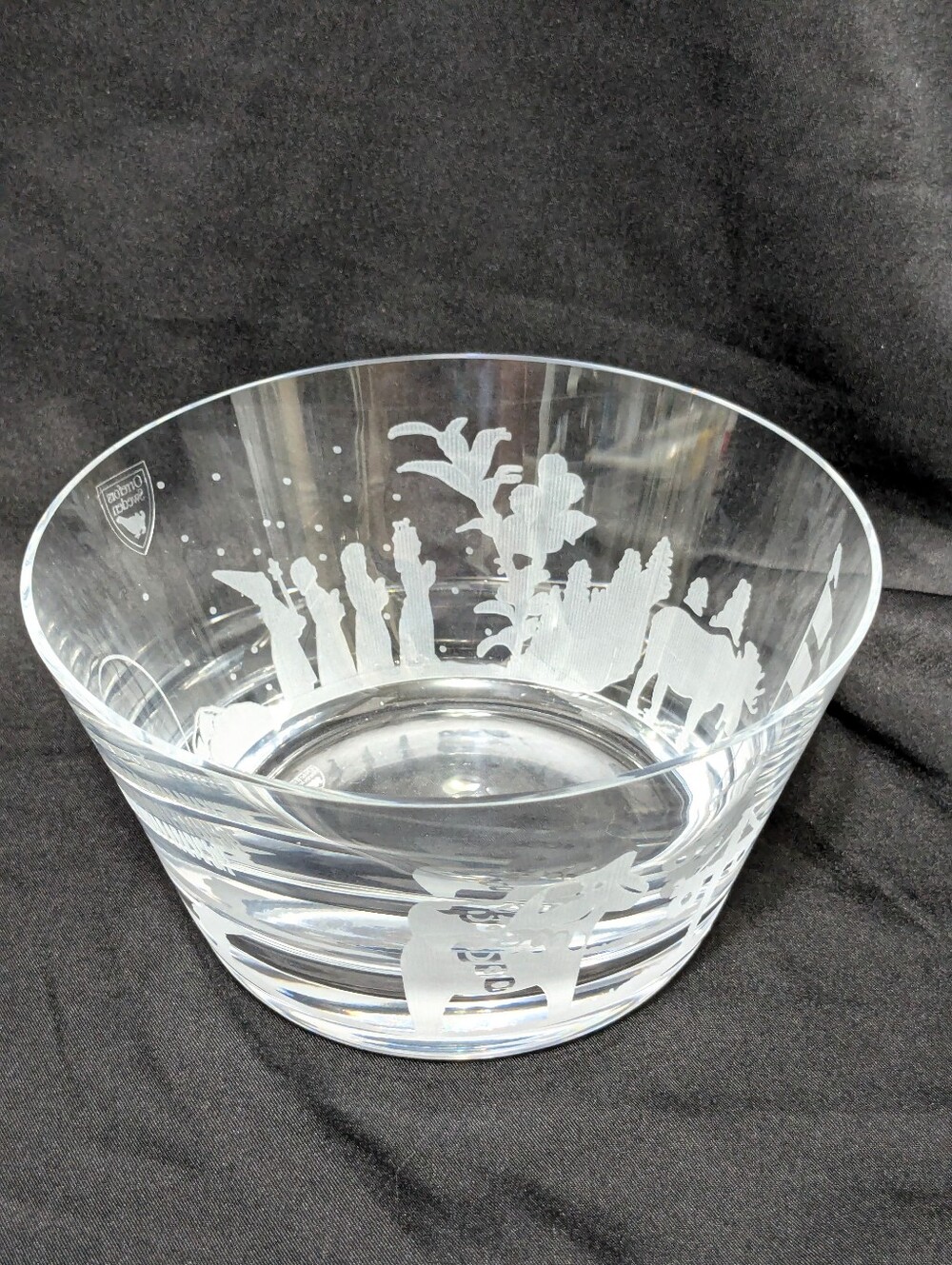 Orrefors Sweden Symbols Bowl designed by Emma Ekberg Etched Crystal RARE